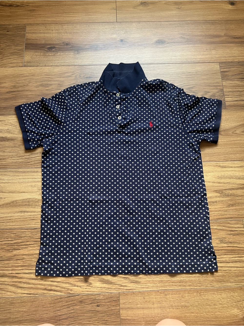 Polo Ralph Lauren Men Navy Blue Geometric Snowflake Print Polo Shirt Red Pony